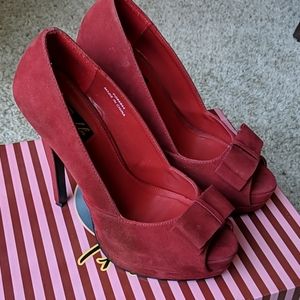 Pinup Couture Red Suede Platform Heels